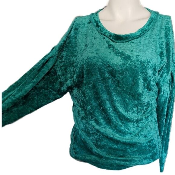 Free people Milan Sea crushed velvet emerald Green baggy sleeve  drape top - Picture 2 of 8